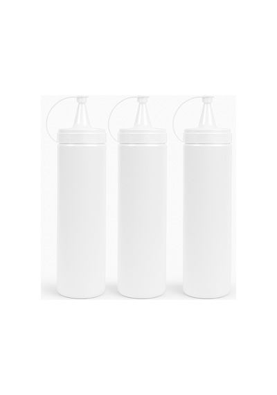 700 Ml Kapaklı Sosluk, Ketçaplık Sıkma Tip Yağdanlık Ve Sos Şişesi Seti Plastik Beyaz 3 Adet B Diğer