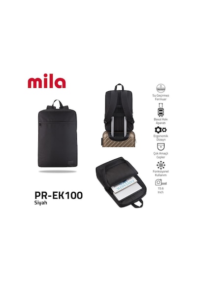 Classone Mila Pr-ek100 15,6' Su Geçirmez Kumaş Fermuar Okul Sırt Çantası Siyah