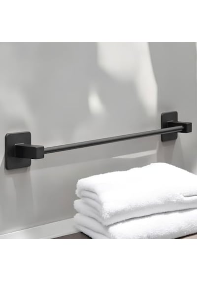 Siyah Uzun Havluluk Duvara Monte Yapışkanlı Metal Havlu Askısı 42 Cm, Mat Siyah Banyo Aksesuarı Diğer