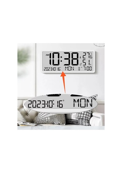 Büyük Lcd Dijital Duvar Masa Saati Sıcaklık Ve Nem Göstergeli Çalar Saat Askılı/masaüstü Dijital Beyaz - 788877415 Beyaz
