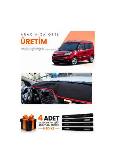 Fiat Doblo Tam Kapalı 2015-2023 Uyumlu Torpido Koruma Örtüsü Oto Kılıfı - Siyah Kırmızı