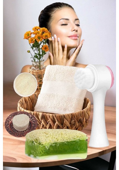 5'li Set Cilt Yüz Masaj Kırışıklık Beyazlatıcı Bakım Seti Temizleme Peeling Gerdirme Ruşur Taşı