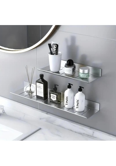 Gkd 304 Kalite Paslanmaz Çelik 40 Cm Ve 30cm 2 Adet Banyo Rafı Düzenleyici - Vidalı Sistem - Inox Gri