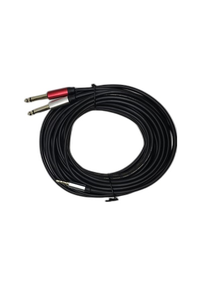 10 Metre 3.5 Mm To 2 X 6.35 Mm Ses Kablosu - Aux To Çivi Jak Mikser Ve Amfi Bağlantı Kablosu