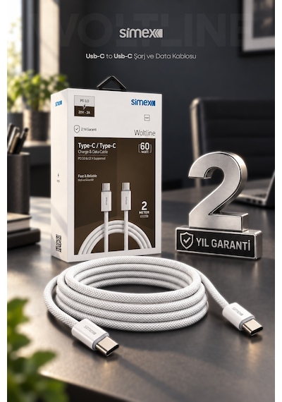 Type-c To Type-c 2 Metre Kablo 60w Süper Hızlı Şarj İphone Samsung Xiaomi Oppo Uyumlu