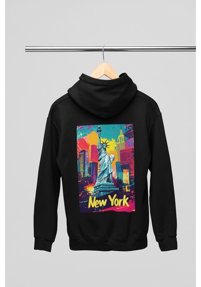 Magors Stıl-x Newyork Baskılı Unısex Kapüşonlu Sweatshırt Siyah-4