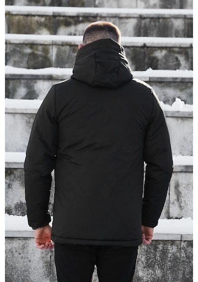 Spor Erkek Polarlı Kürklü Su Ve Rüzgar Geçirmez Kapüşonlu Mont Parka-100 Siyah