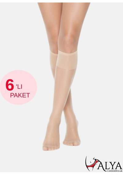 Alya Underwear Kadın Parlak Diz Altı Çorap 15 Denye, İnce Fit - 6'lı Paket Açık Ten 51 6'lı
