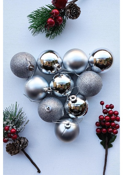 Yılbaşı Ağaç Süsü Gümüş Renkli Top Noel Süs 5 Cm 10 Adet