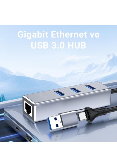 Usb 3.0 Type-c & Usb-a Ethernet Adaptör 4 İn 1 Çoklayıcı 1000 Mbps 1