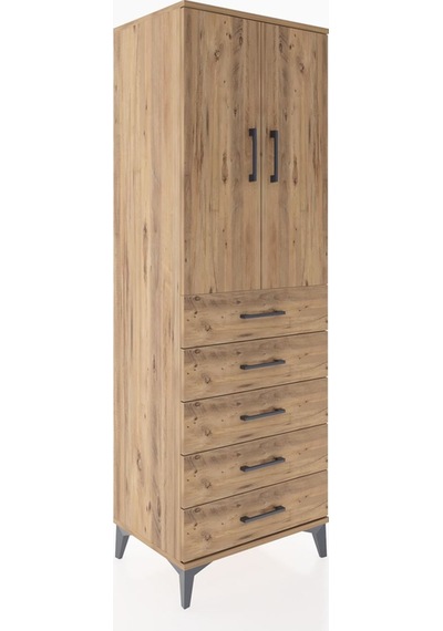 Hyperion Dolap 2 Raflı 5 Çekmeceli 2 Kapaklı 60x44x182 Çam-çam Çam