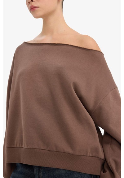 Defacto Oversize Geniş Kalıp Omzu Açık Kalın Sweatshirt G7204ax25cwbn1 Kahve-bn1