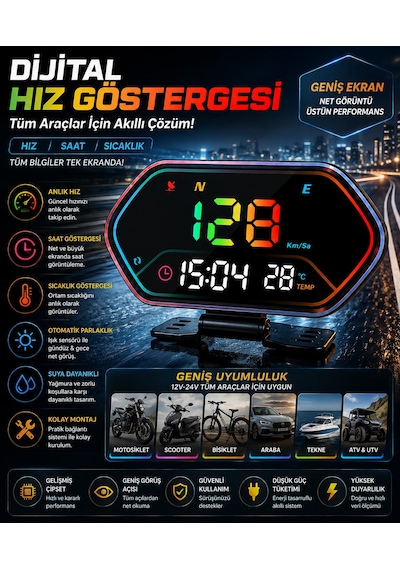 Motor Araba Tekne Bisiklet Scooter İçin Digital Hız Göstergesi Saat Göstergesi Hayalet Ekran