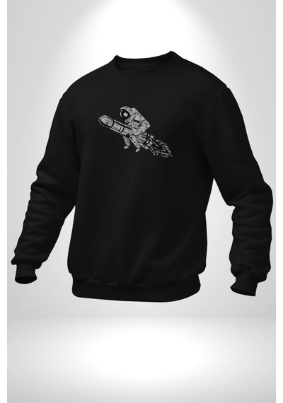 Kask Motorsiklet Dünya Turu Unisex Siyah Baskılı Sweatshirt Siyah