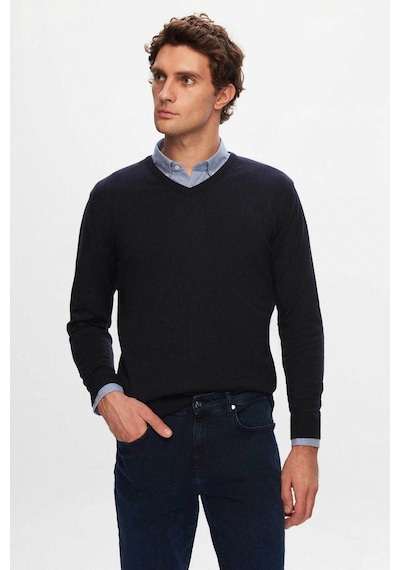 D's Damat Ds Damat Regular Fit Lacivert Düz V Yaka Triko Kazak 5HF06ORT12003 Lacivert