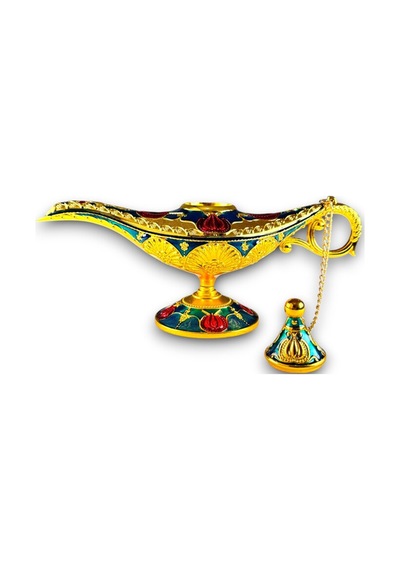 Aladdin Sihirli Lambası Mineli Renkli İşlemeli Dekoratif Biblo Alaattin Metal Çelik 22x11 CM 728357812