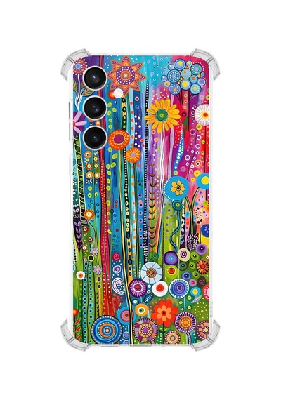 Printify Samsung Galaxy S24 Fe İle Uyumlu Düşlerin Dansı Serisi Folklorik Bahçe Tasarımlı Uv Baskılı Köşe Korumalı Antişok Kılıf Şeffaf