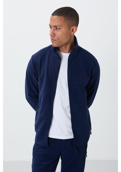 Tommy Life İndigo Dik Yaka Basic Fermuar Cepli Standart Kalıp Erkek Polar Eşofman Takımı - 85193 İndigo