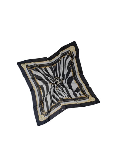 Mim Eşarp Vesi Eşarp Zincir Desenli Sport Twill Eşarp 120x120 Cm Siyah - Gri