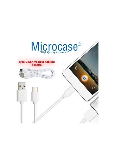 Microcase Type-C Usb Şarj Ve Data Kablosu - 3 Metre Beyaz