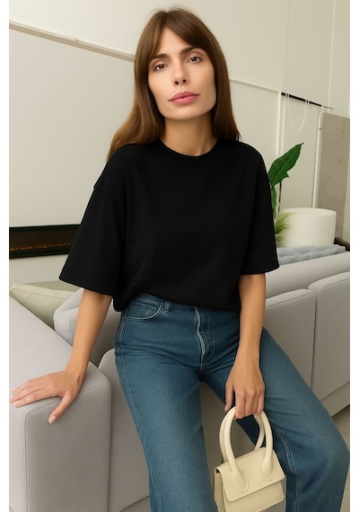 Düz Oversize Unisex Tişört Yb5 SIYAH
