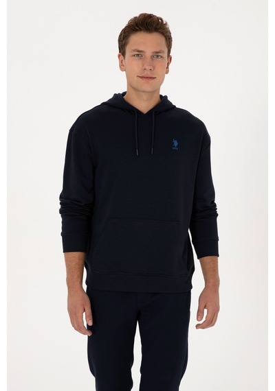 U.S. Polo Assn. Erkek Comfort Fit Kapüşonlu Lacivert Basic Sweatshirt 50313746-VR033