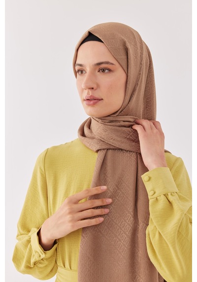 Mirsoy Scarf Halka Desen Parlak Jakar Şal - Vizon Açık Vizon