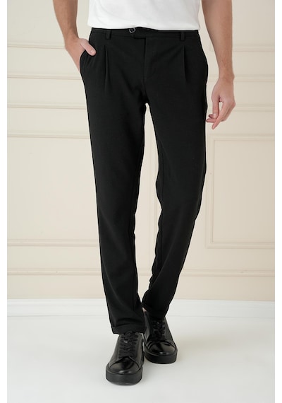 Efor Comfort Fit Gofre Dokulu Beli Lastikli Pileli Siyah Jogger Pantolon P 1174 Siyah