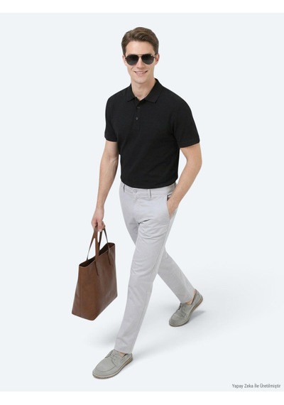 Kip Siyah Düz Polo Yaka %100 Pamuk T-shirt siyah black