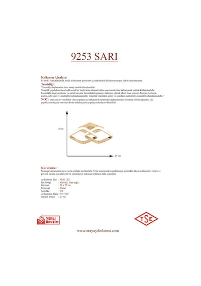 Eray Aydınlatma 9253 Ledli Gold Plofonyer Avize Sarı