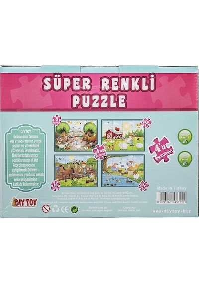 DIYTOY Dıy Toy Çiftlik Süper Renkli Puzzle 4 Adet Puzzle