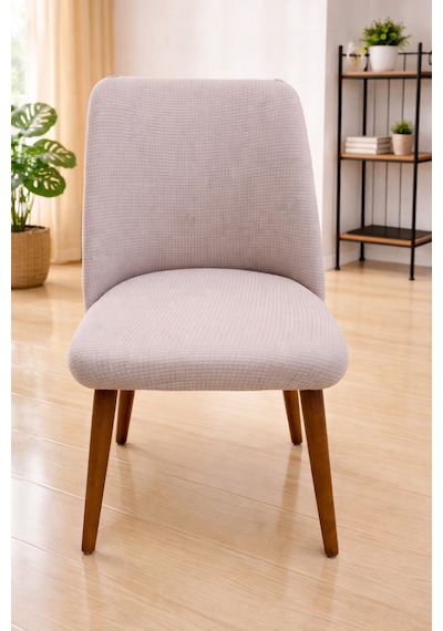 Oval Sandalye Kılıfı Büyük Oval Mutfak Sandalye Kılıfı Likralı Yıkanabilir Streç Lastikli 1 Adet Vizon