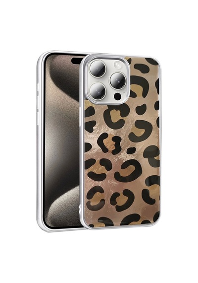 Apple Uyumlu iPhone 14 Pro Max Kılıf Desenli Zore Mep Kapak Gold Leopar