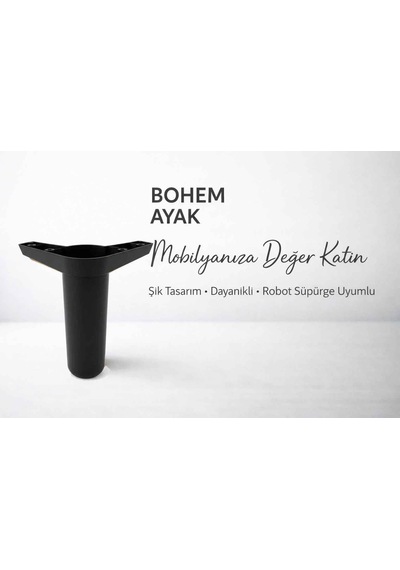 İmt Aksesua Bohem 14 Cm Siyah Mobilya Ayağı Robot Süpürgeye Uyumlu Koltuk Dolap Tv Ünitesi Konsol Ayağı Siyah