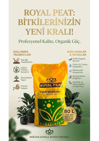 R&p Royal Peat 80 Litre Premium Özel Perlitli Bitki Toprağı İç Ve Dış Mekan Saksı,çiçek,çim,fideleme,toğumlama 80 L