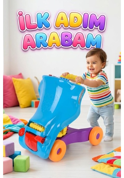 2'si 1 Arada İlk Adım Arabası Ve İlk Arabam Renkli Pratik Eğitici Bin-git Oyuncak Yürüteç Çok Renkli