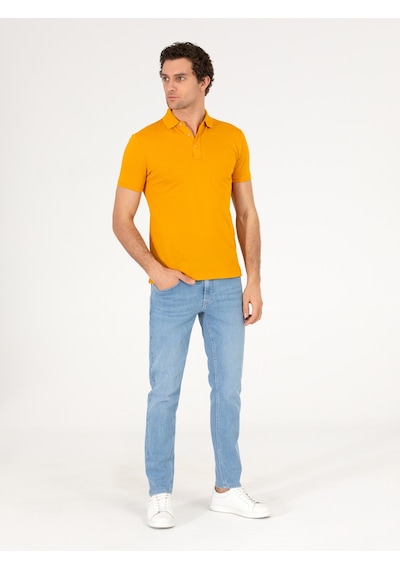 Koyu Sarı Polo Yaka Slim Fit Basic Merserize T-shirt Sari