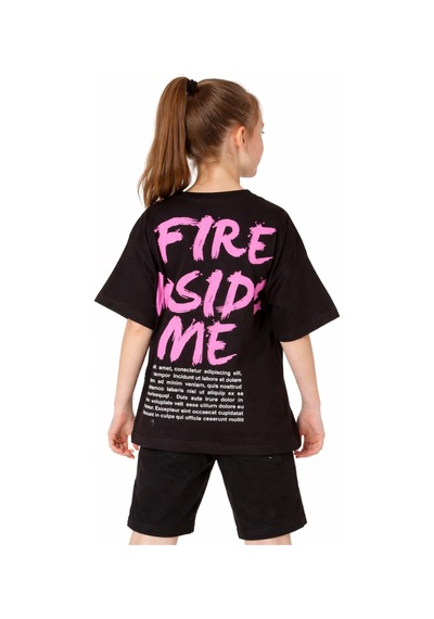İrem Çocuk Giyim Kız Çocuk Önü Me Sırtı Fire Yazı Desenli Oversize Kalıp Siyah Renk Tişört Siyah İrem Çocuk Giyim Kız Çocuk Önü Me Sırtı Fire Yazı Desenli Oversize Kalıp Siyah Renk Tişört Siyah