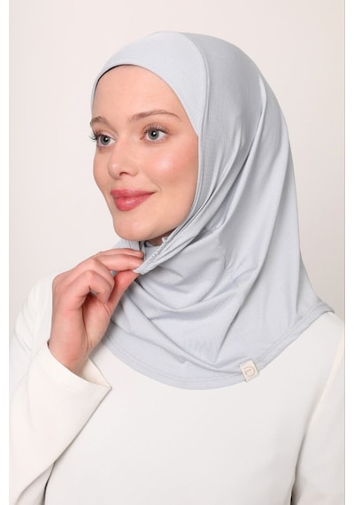 Melodi Scarf Kadın Tesettür Cimafit Nefes Alan Hazır Pratik Hijab Bone Açık Gri