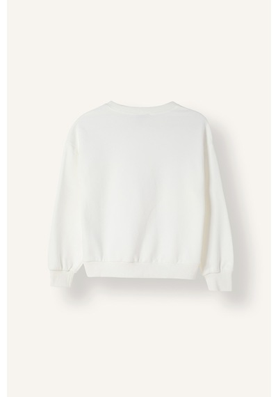 Defacto Relax Fit Bisiklet Yaka Nakışlı Çiçekli Uzun Kollu Sweatshirt Kız Çocuk I4169a826auer105 Ekru-er105