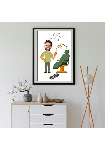 Kişiye Özel Diş Hekimi Karikatürlü Duvar Tablosu Yapışkanlı Sök Tak Çerçeveli 20x30cm - Dişçi Ve Diş Hekimliğine Hediye