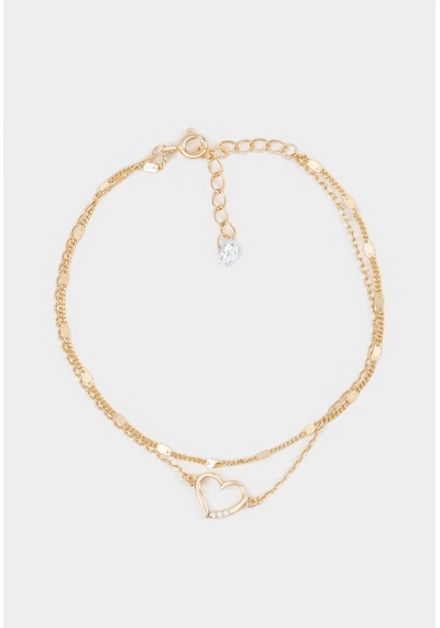 So Chic Minimal Kalp 18 Ayar Sarı Altın Kaplama 20 CM Gümüş Zincir Bileklik