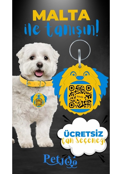 Petjoo 12.Malta Mavi-Sarı Qr'lı Köpek Künyesi