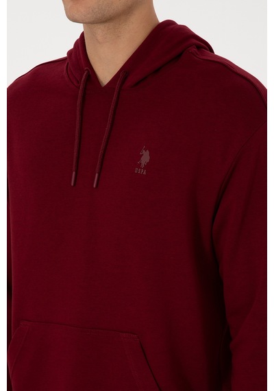 U.S. Polo Assn. Erkek Comfort Fit Kapüşonlu Bordo Basic Sweatshirt 50313746-VR014