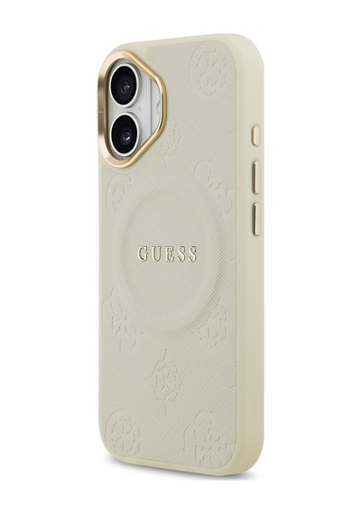 Apple Uyumlu iPhone 17 Kılıf Guess Lisanslı M-safe Özellik Sıcak Baskı Yazı Logolu Pu Deri Peony Kapak Bej Bej