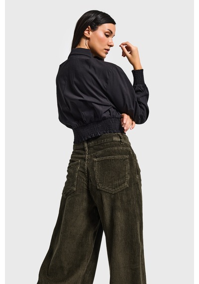 Itsbasic Kadın Haki Renk Hera 26w5-15 Palazzo Fit Kalın Fitilli Velvet Kadife Kumaş Pantolon