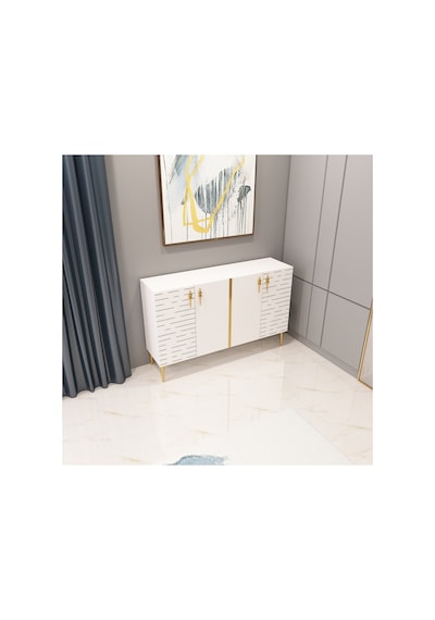 Salkım 120 Cm Konsol, Tv Ünitesi, Çok Amaçlı Dolap Beyaz-altın Beyaz-altın