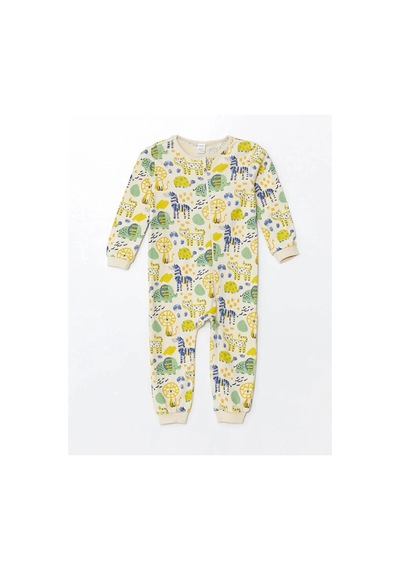 LC Waikiki Lcw Baby Bej Bisiklet Yaka Uzun Kollu Baskılı Erkek Bebek Tulum 2'li Çok Renkli