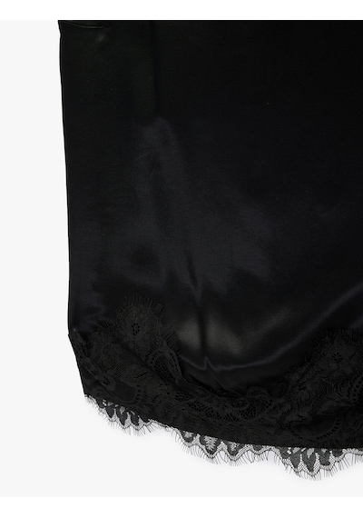 Koton Dantel Detaylı İnce Askılı Saten Bluz Siyah 6sak30033pw Siyah