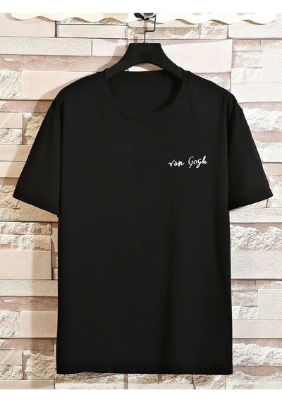 Unisex Siyah Oversize Van Gogh Baskılı Örme T-shirt Siyah-57130